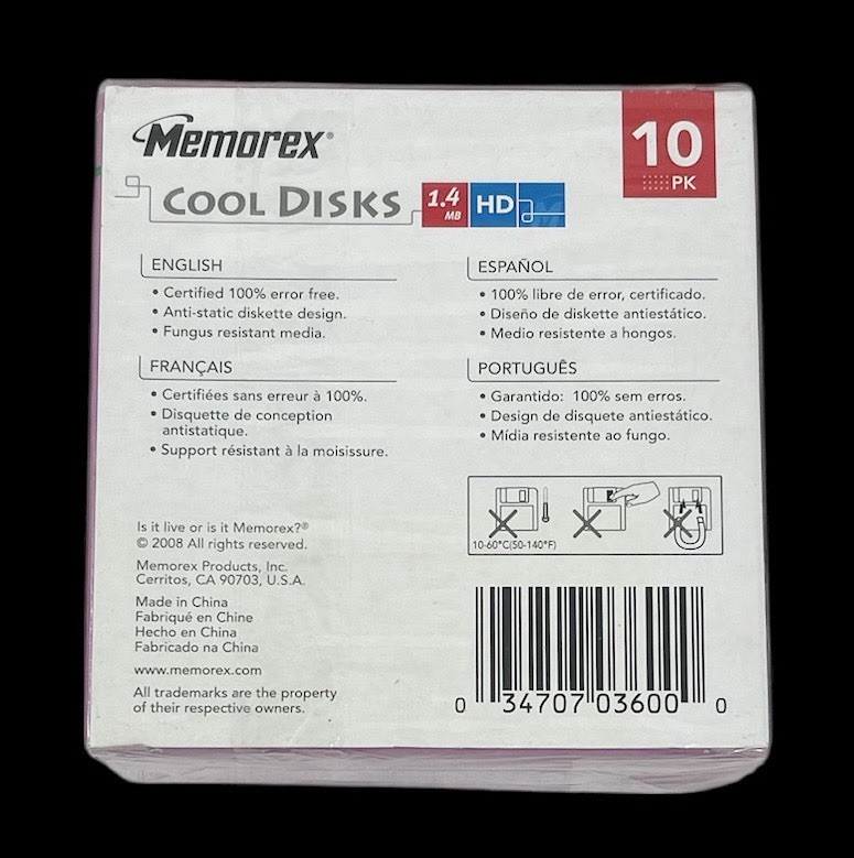Memorex Cool Disks 10 Pack PC Formatted 1.4 MB 3.5 Computer Diskettes SEALED