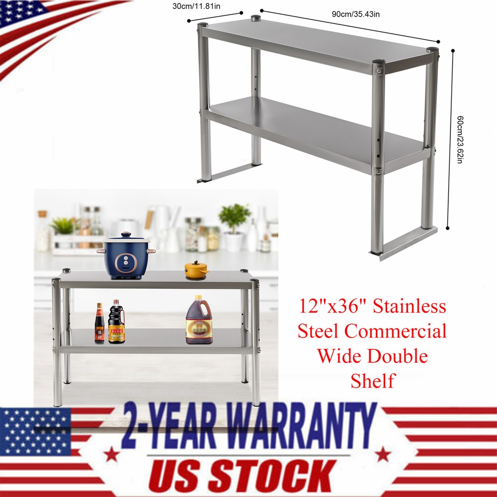 Tabletop Two Levels Of Storage Space Adjustable Shelf For Prep Table 12x36 Inch