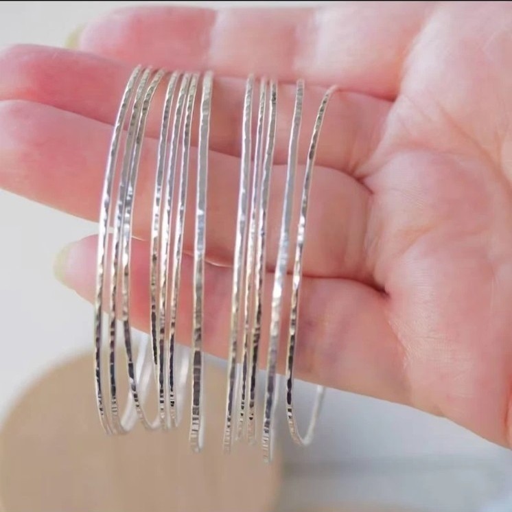 Set Of 12 Bangle Solid 925 Sterling Silver Handmade Women Gift Bangle, M1467