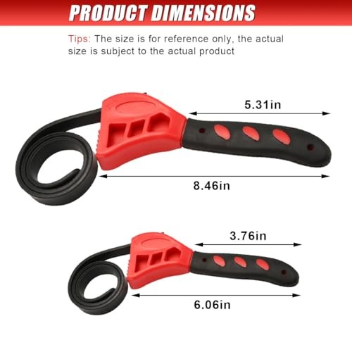 2PCS Rubber Strap Wrenches, 24 Inch & 19.8 Inch Adjustable Oil Filter Strap Red
