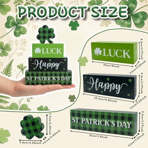 St. Patrick's Day Decorations, 4 Pcs Wooden St. Patrick's Day Table