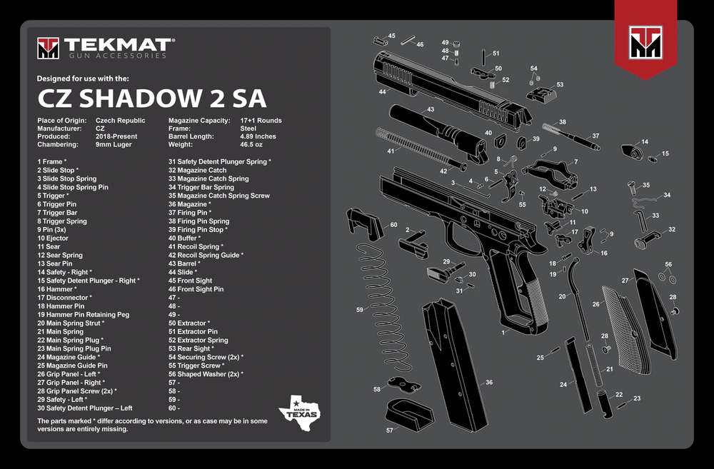 TekMat Handgun Cleaning Mat CZ Shadow 2 SA