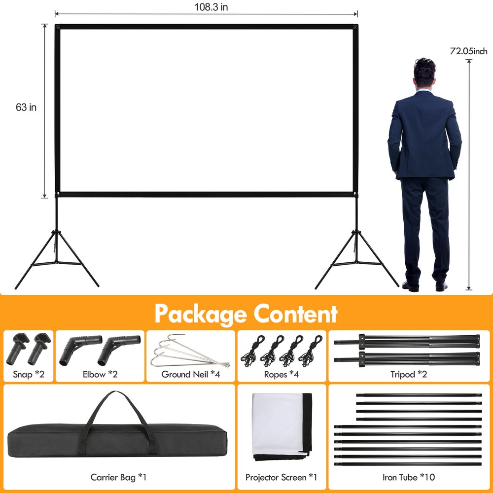 Outdoor Projector Screen with Stand SCREENMAX 120 inch Foldable Projector Screen