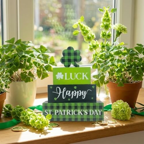 St. Patrick's Day Decorations, 4 Pcs Wooden St. Patrick's Day Table