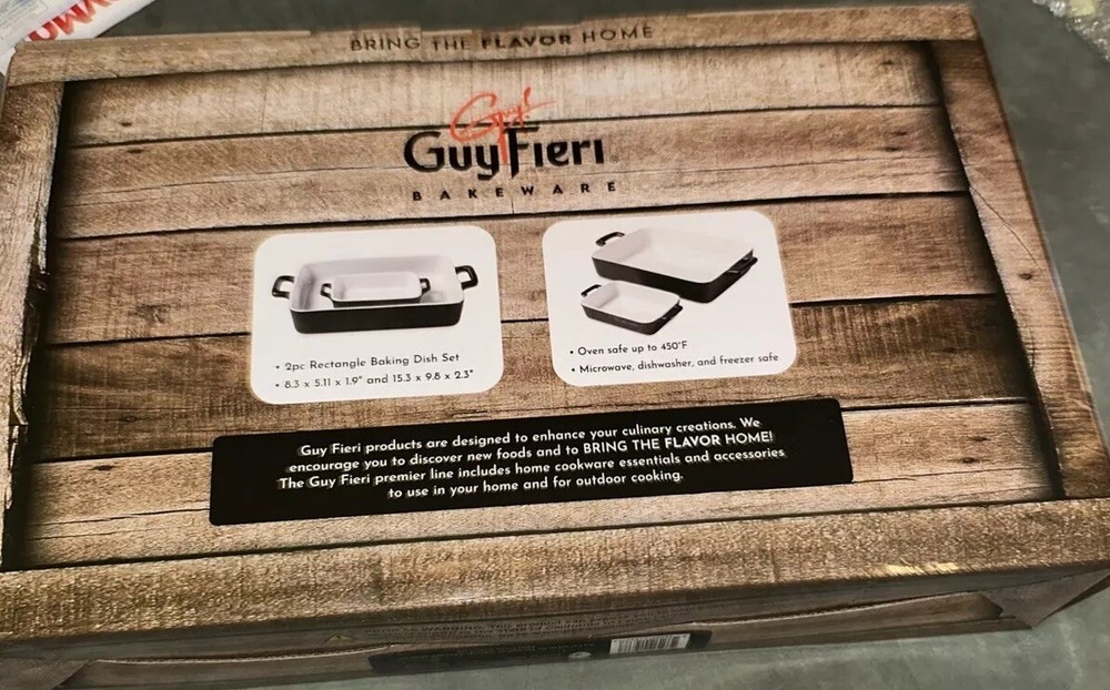 Guy Fieri Bakeware 2 Piece Square Baking Dish Set Metallic Glazed Stoneware New