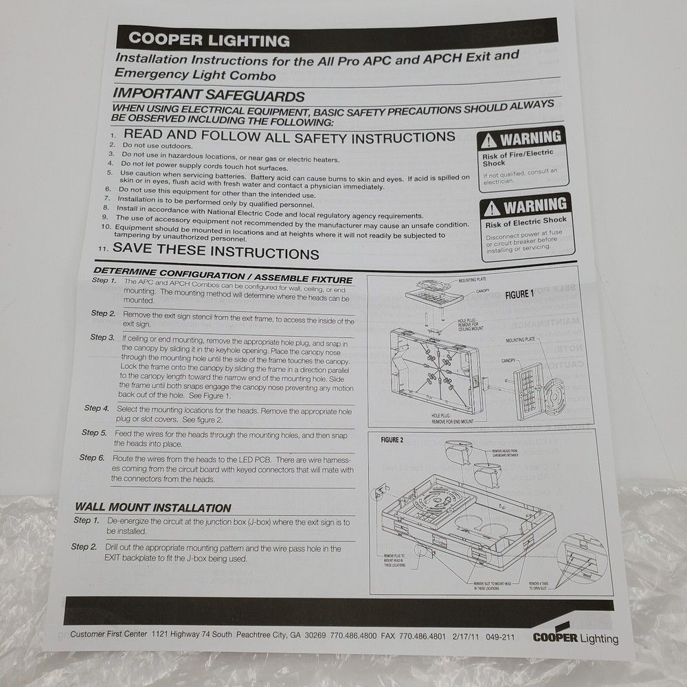 Cooper Lighting All-Pro APC APCH Thermoplastic - Replacement Exit Faceplate Only
