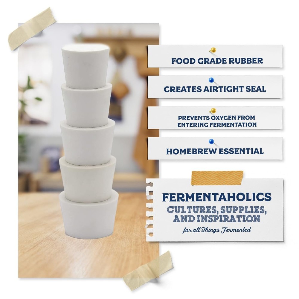 Fermentation TPE Rubber Stoppers – Solid Bungs (#6 Stopper, 4-Pack) White