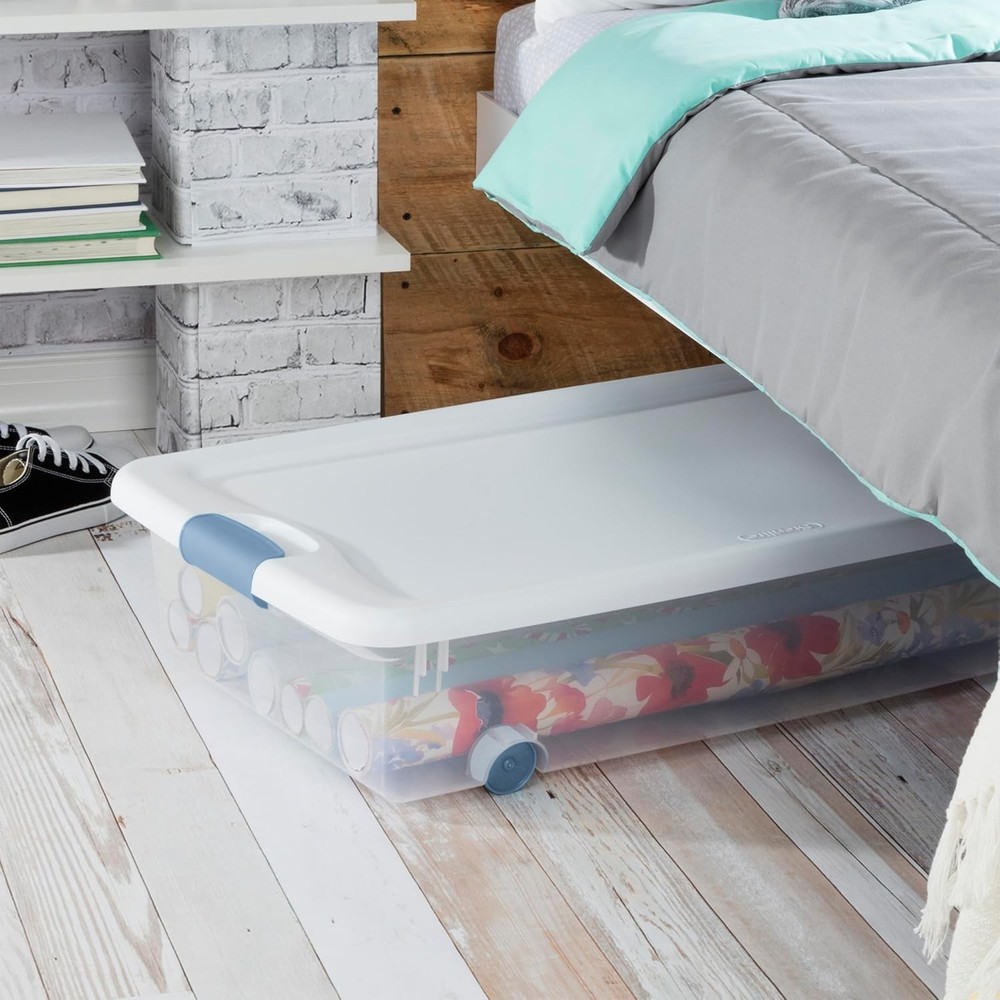 4-Piece 56-Quart Wheeled Locking Storage Crates, Clear Plastic