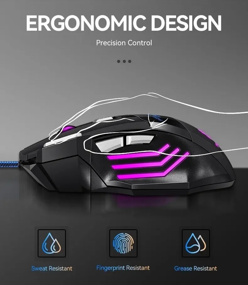 Gaming Mouse 7 Button USB Wired LED Breathing Fire Button 3200 DPI Laptop PC