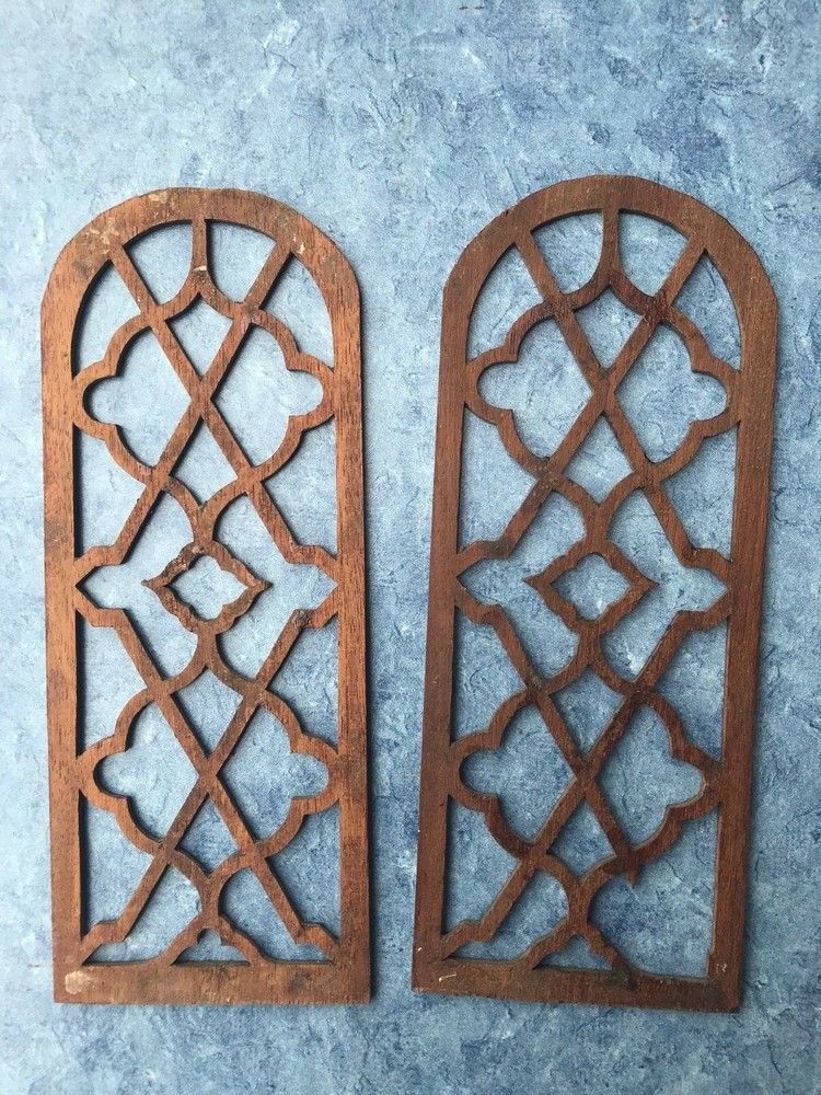 Pair of Walnut Fretwork Pieces