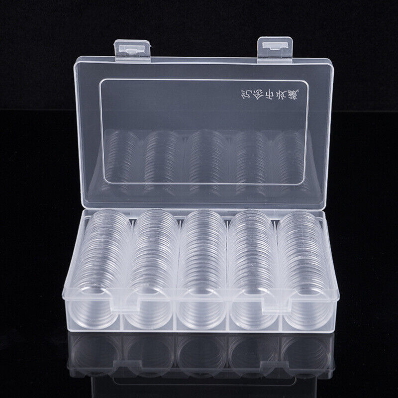 100Pcs Clear Plastic Coinns Capsules,30mm/27mm Storage Boxes