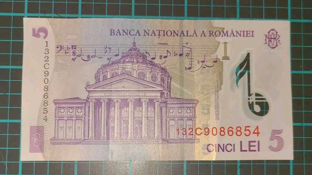 Romania 5 Lei 2005 Polymer Note UNC Five Romanian Leu Banknote