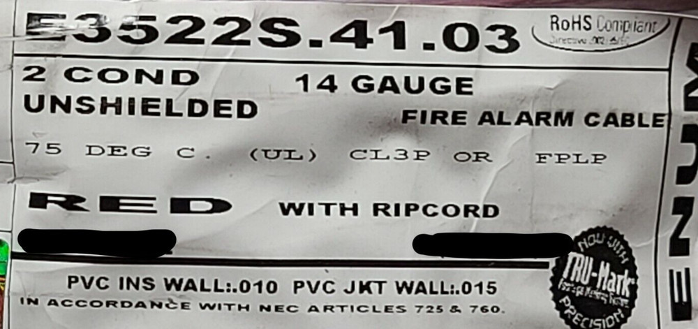Carol E3522S 14/2C Solid Plenum Fire Alarm/Communication Cable FPLP Red /100ft