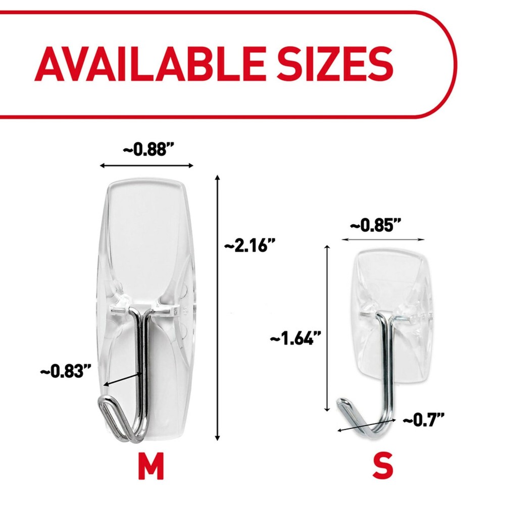 Command Medium Clear Wire Toggle Hooks, 6 Hooks and 8 Command Strips,