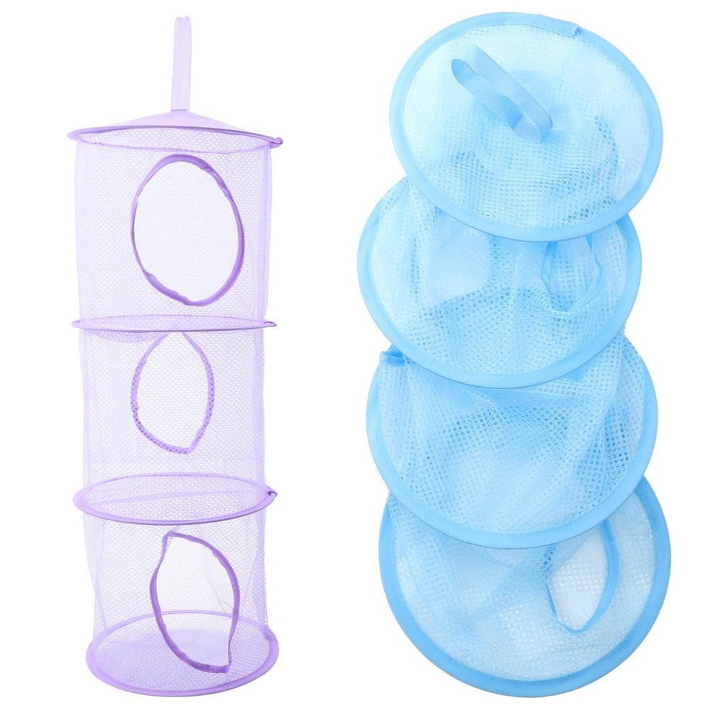 2 Pcs Foldable Multi Layer Mesh Hanging Nets Drying Basket For Socks Clothes