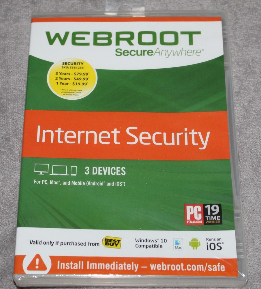 Webroot SecureAnywhere Internet Security & Antivirus Windows & Mac 3 Devices NEW