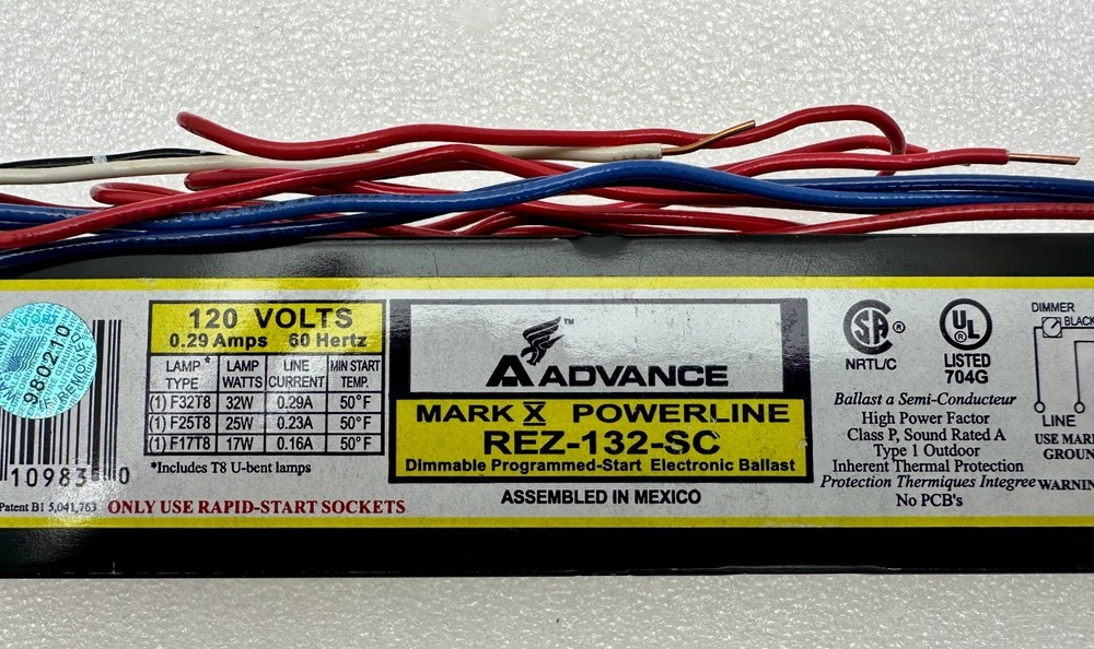 Advance REZ-132-SC Dimmable Programmed Start Electronic Ballast 120v, new.