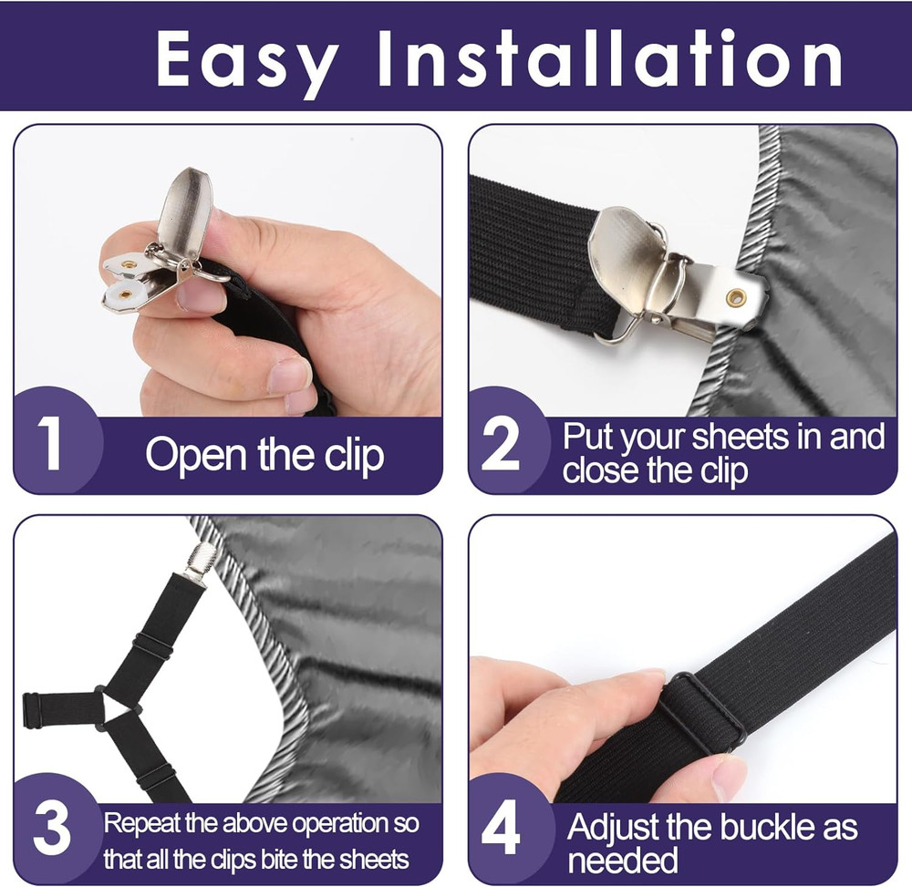 Adjustable Bed Sheet Straps - 6 PCS Fitted Sheet Clips for Full Size Beds
