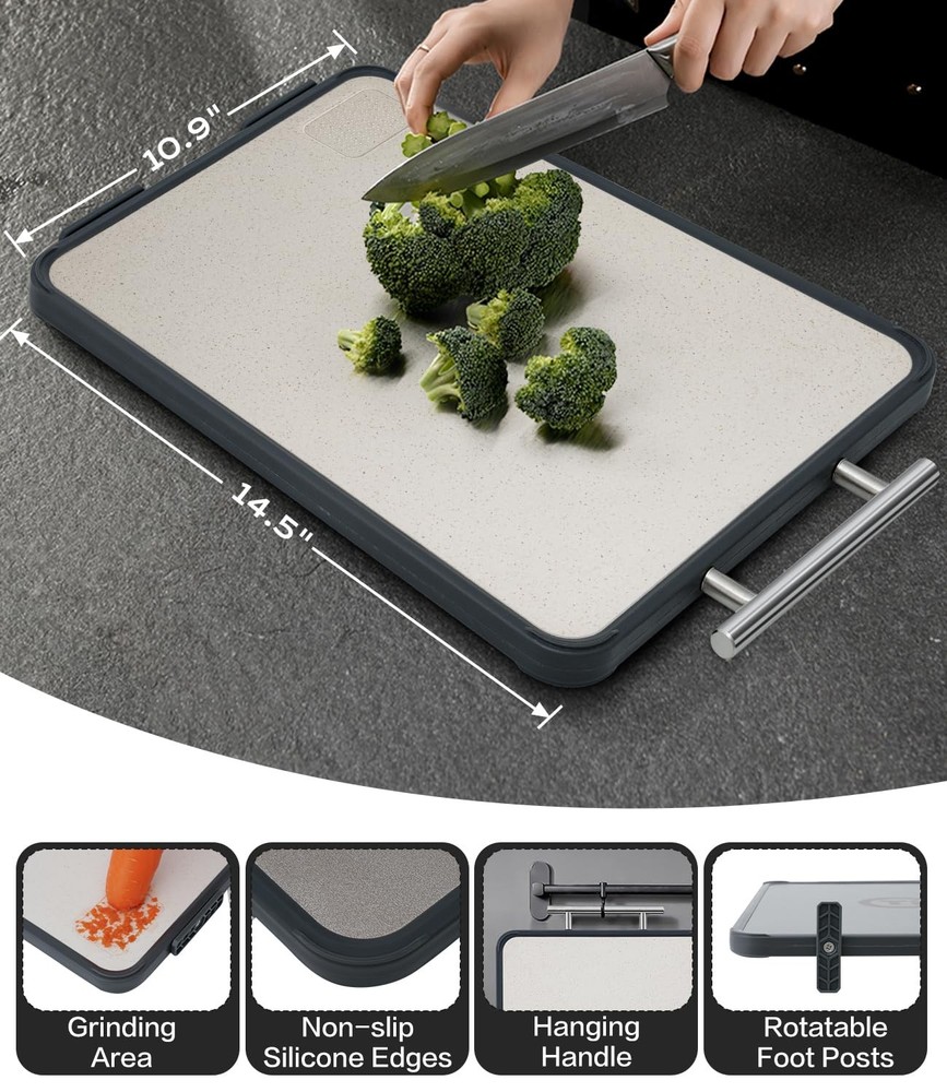 Titanium Cutting Board for Kitchen- Double Sided Cutting Board with Stand, Te...