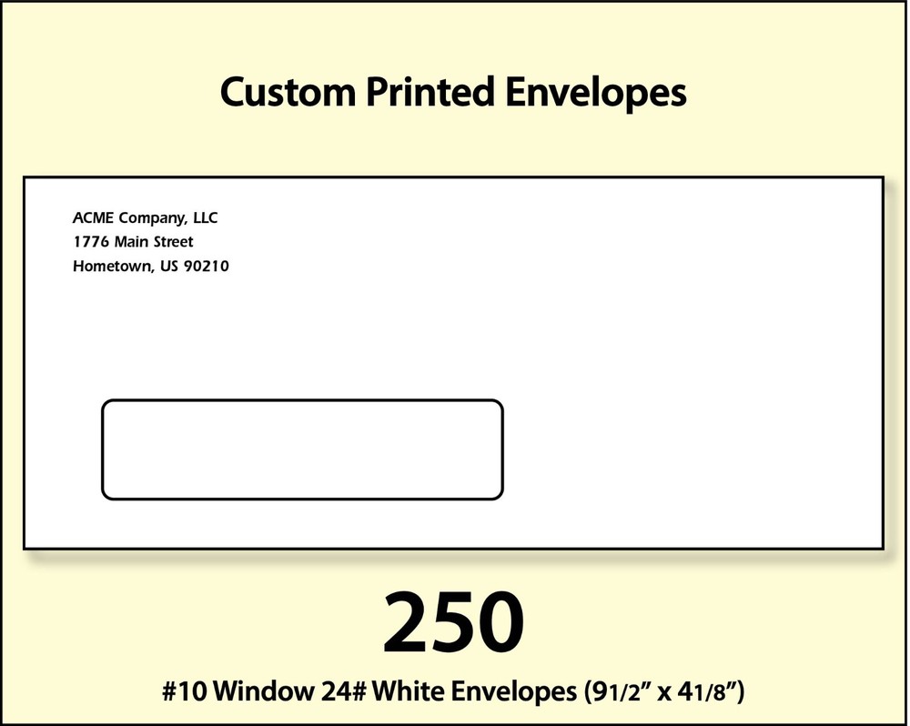 250 Custom Printed #10 Window Envelopes Full Color Digital Printing