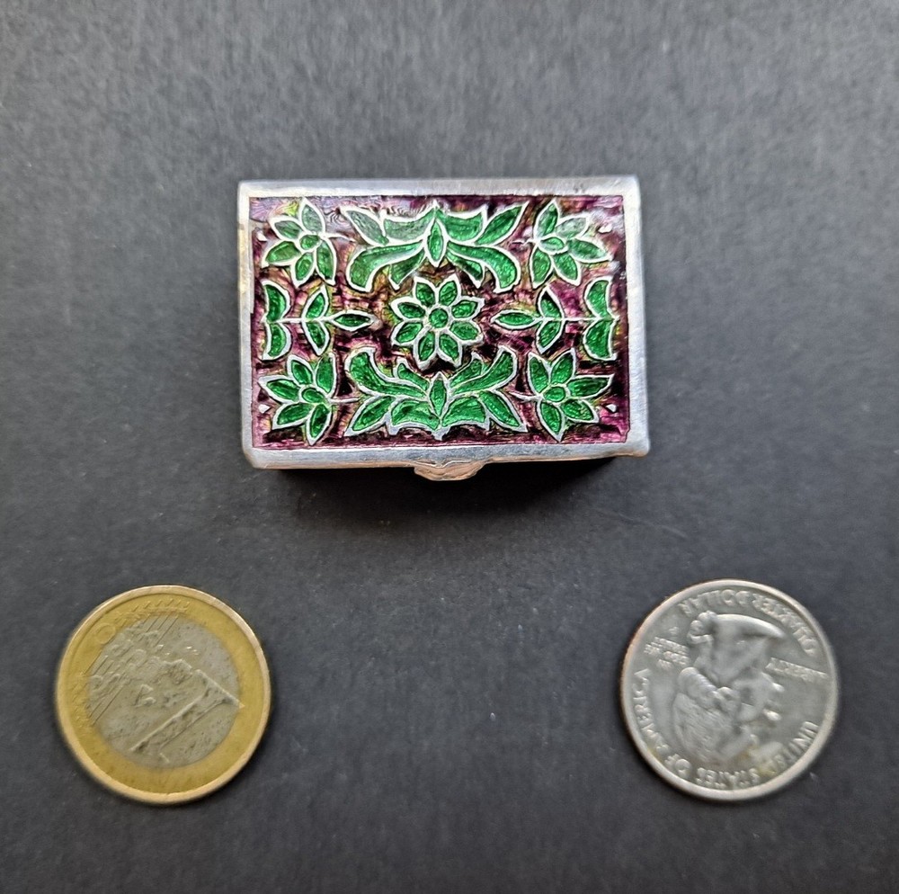Vintage Sterling Silver Enamel Pill Box
