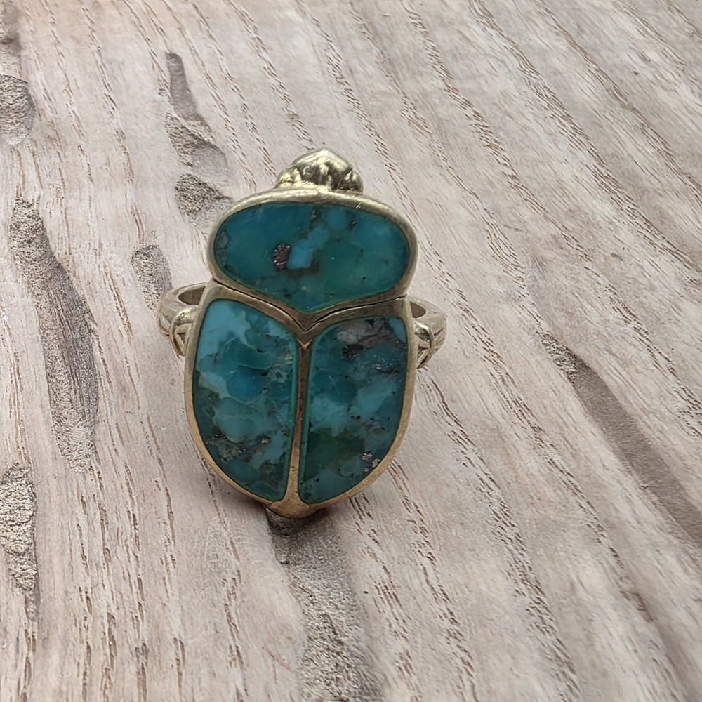 Turquoise Inlay Beatle Ring Size 10.5