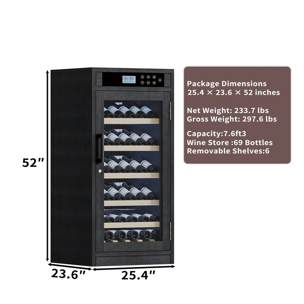 7.6 ft3 LED Touch Screen Display Constant Temperature Black Grape Wine Cooler