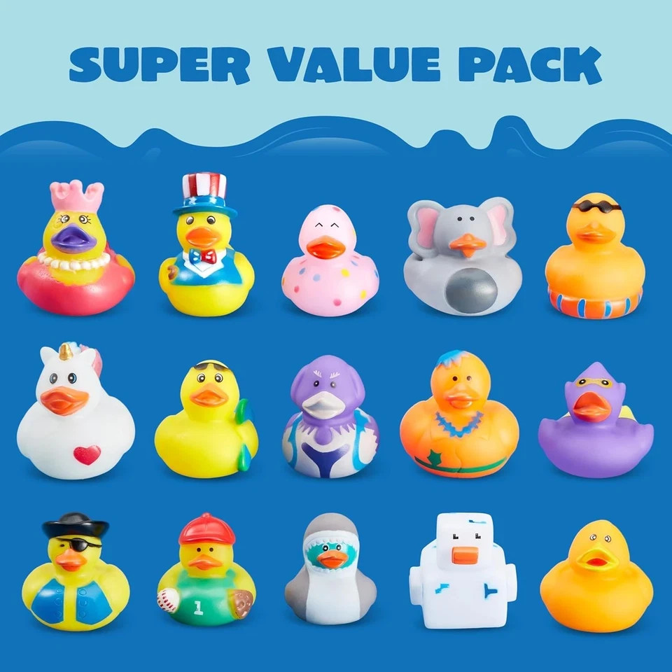 15 Pcs Rubber Ducks, Random Assortment Ducks Bulk with Mesh Carry Bag, Mini Rubb