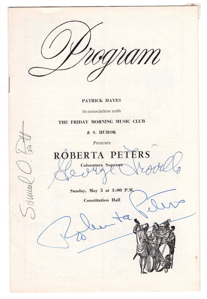 Roberta Peters/George Trovillo/Pratt Program Signed 1940s / Autographed Opera