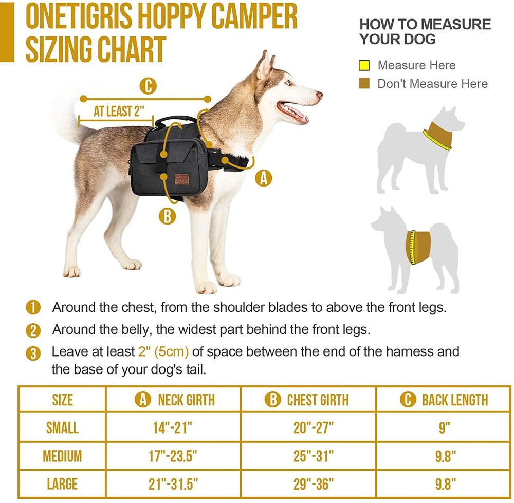 Dog Backpack, Dog Hiking Backpack, Hound Saddle Bag for Medium & Large Black M