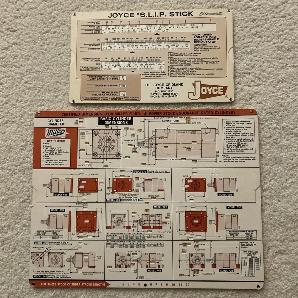 Joyce Jack & Miller Cylinder Sliding selection Calculators