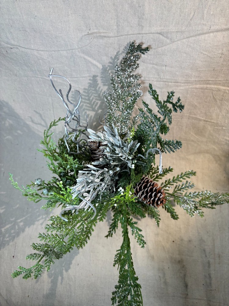 Ceramic Birch Bark Planter With Pine & Pinecone Bouquet Christmas