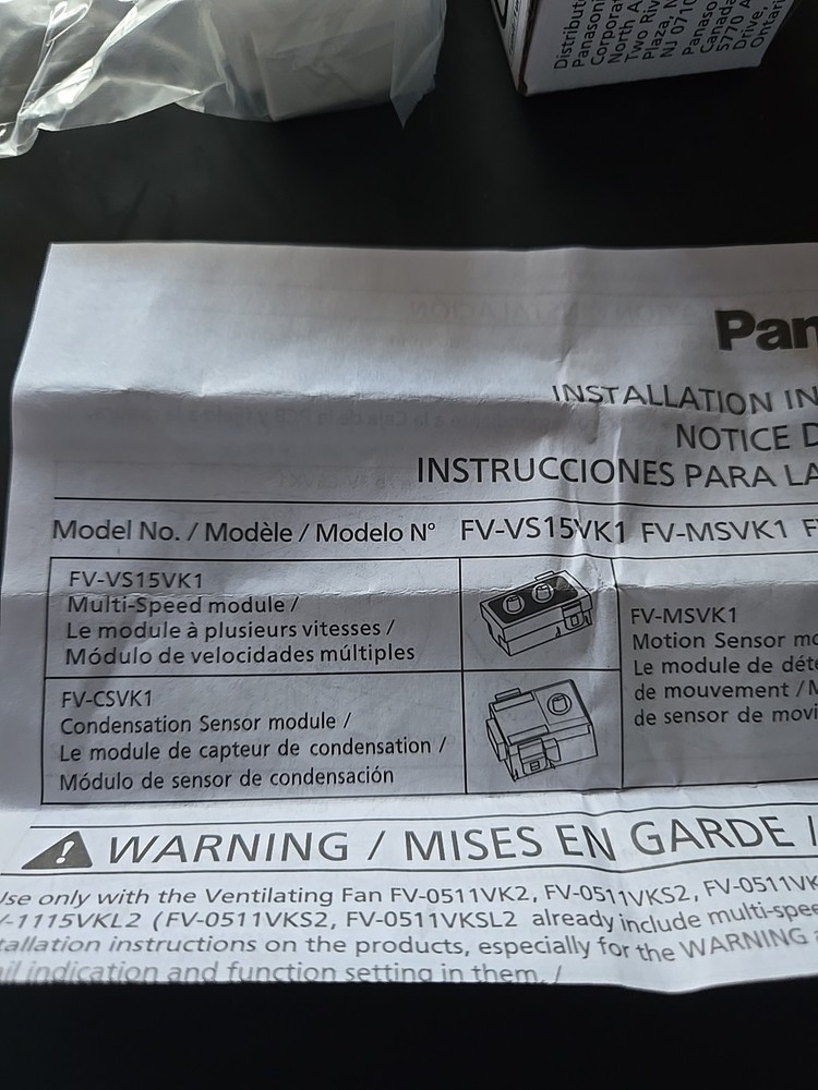 Panasonic FV-MSVK1 Motion Sensor Module. New