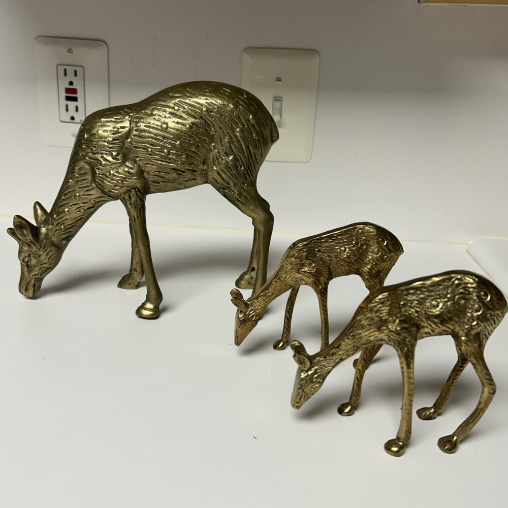 3 Brass Deer figurines 7.5" 4"  4"