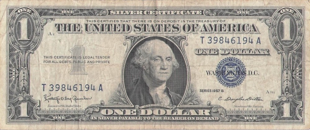 1957 One Dollar Well Circulated Silver Certificate Note