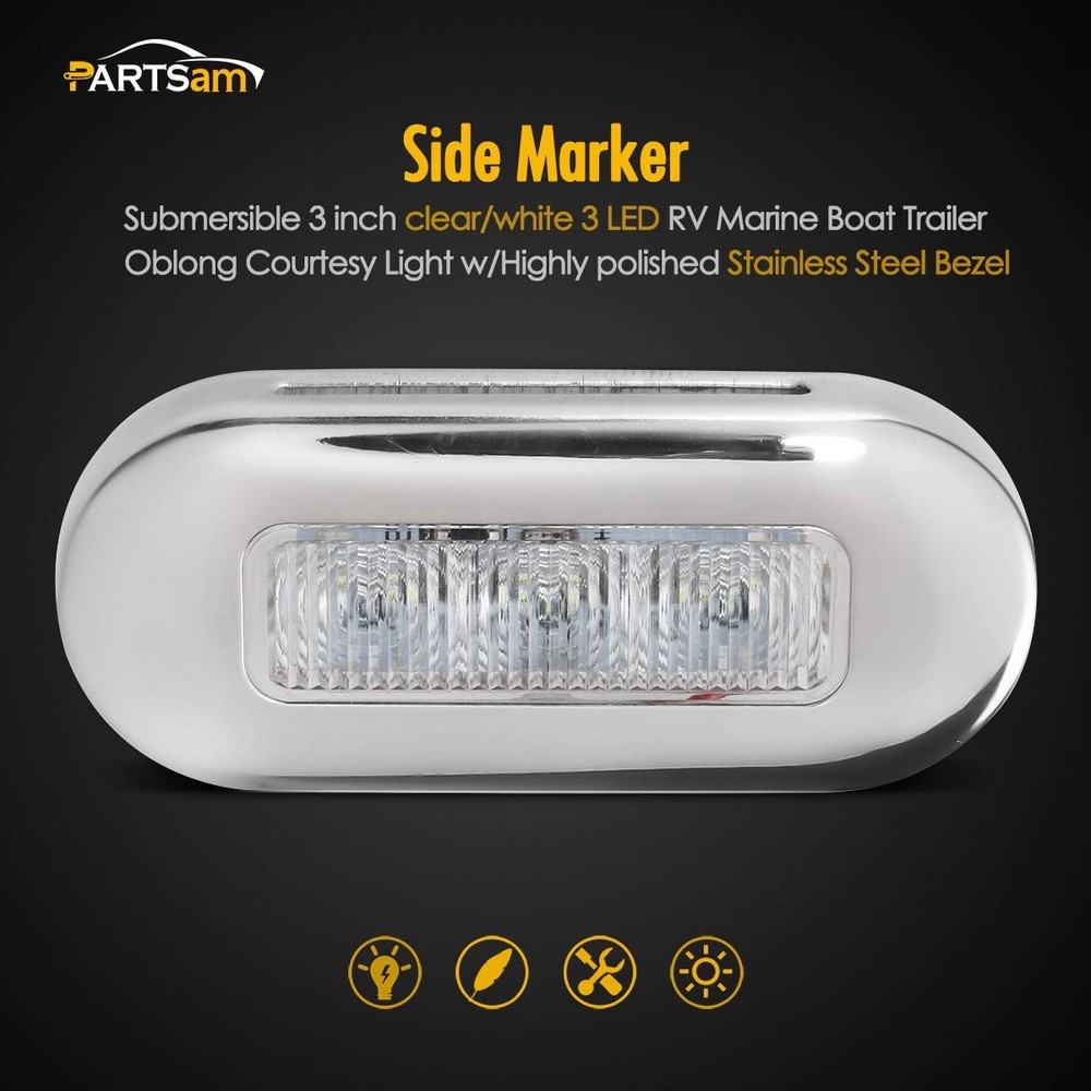 Partsam 4pcs 3" LED Oblong Stainless Courtesy Light Submersible ['White']