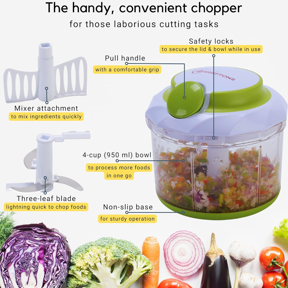 Quickpull Manual 4-Cup Hand Chopper Powerful Mincer Blender for Vegetables &