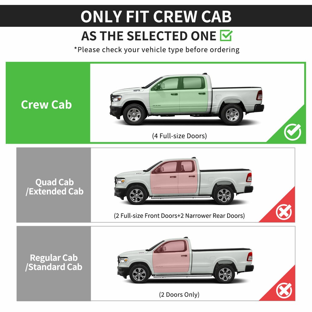 Running Boards for 2019-2025 Dodge Ram 1500 Crew Cab 6" Side Step Bars