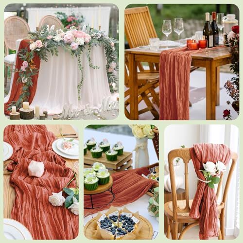 2PCS Table Runner Fall Cheesecloth 10FT Boho Gauze Cheese 2 Pack Terracotta