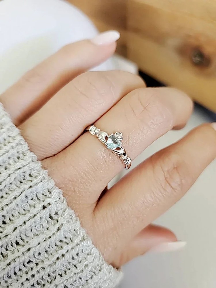 Sterling Silver Claddagh Aquamarine Ring