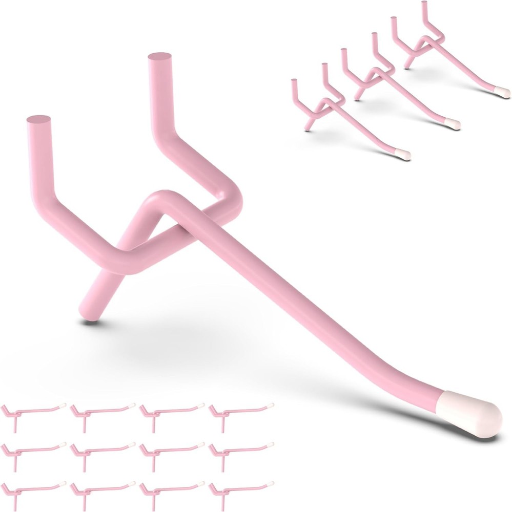 50 2 Inch Pink Pegboard Hooks with Rubber Tips for Secure Organization