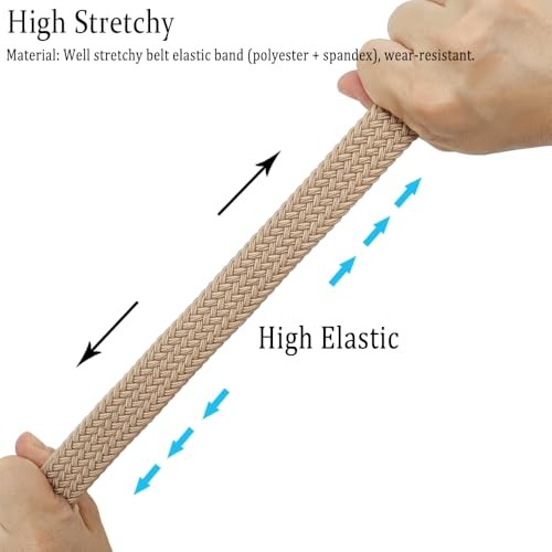 2 Pack 1'' Narrow Width Elastic Belt, Stretch Medium 36"-38" Black/Khaki