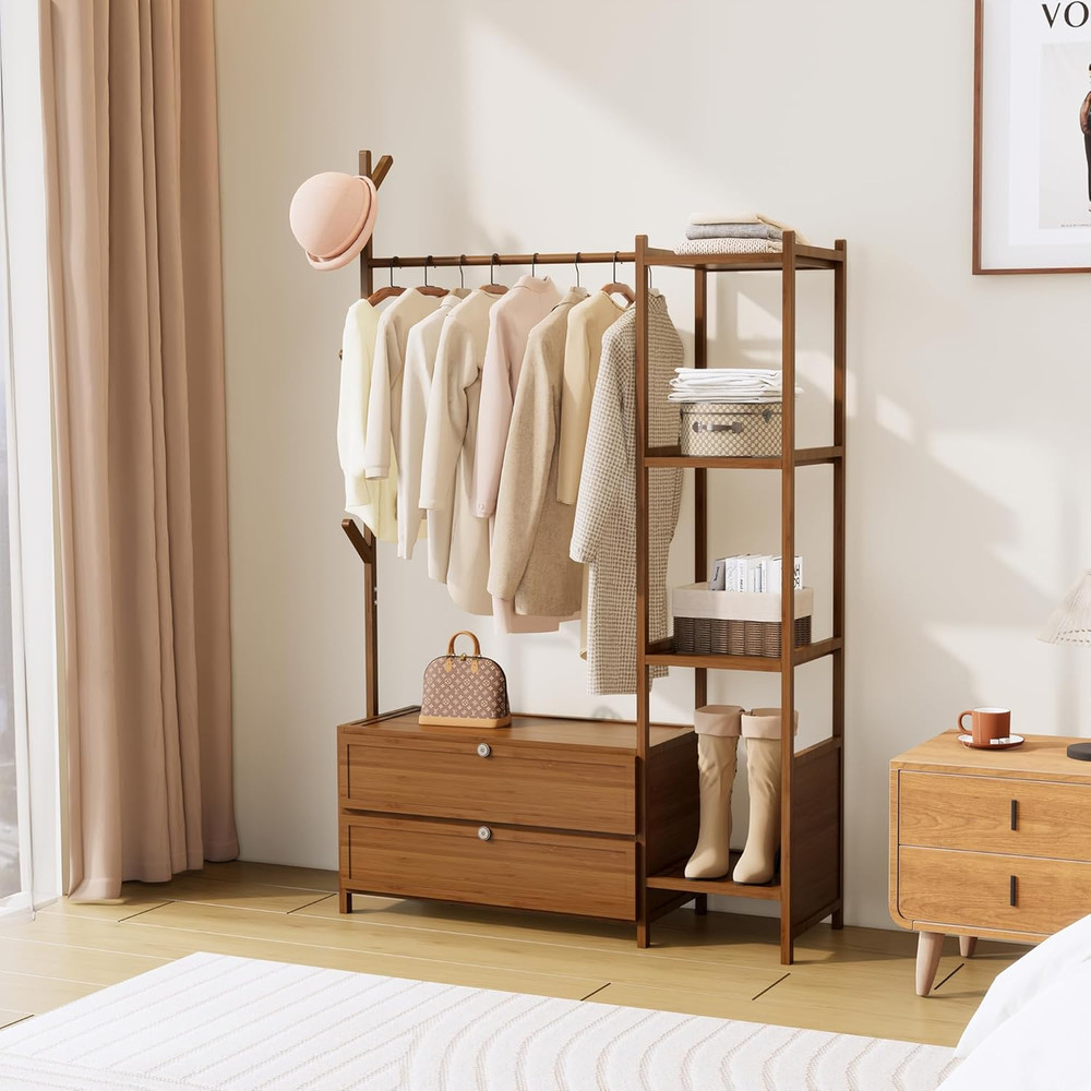 Upgraded Hanging Rack with Drawers, 39.37" Solid Clothes Rack & Shelves