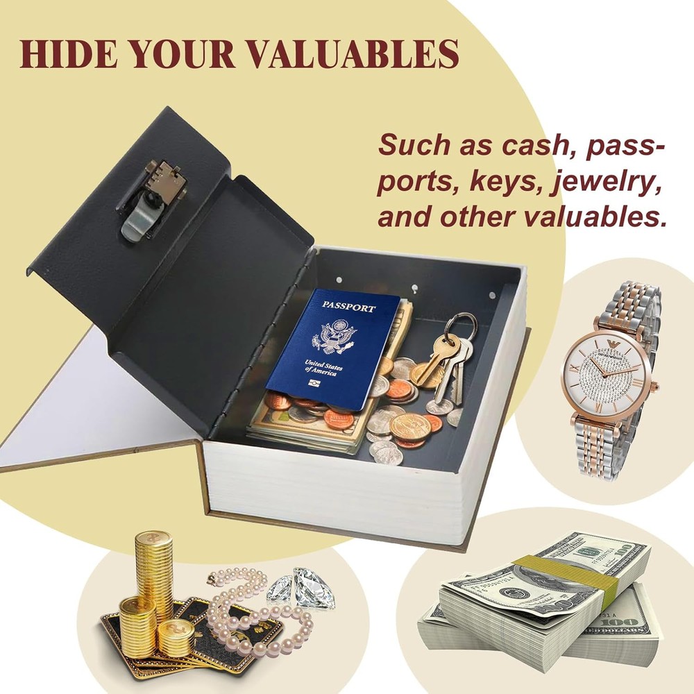 Decorative Book Safe Box with Combination Lock, Vintage Faux Code, ROSE