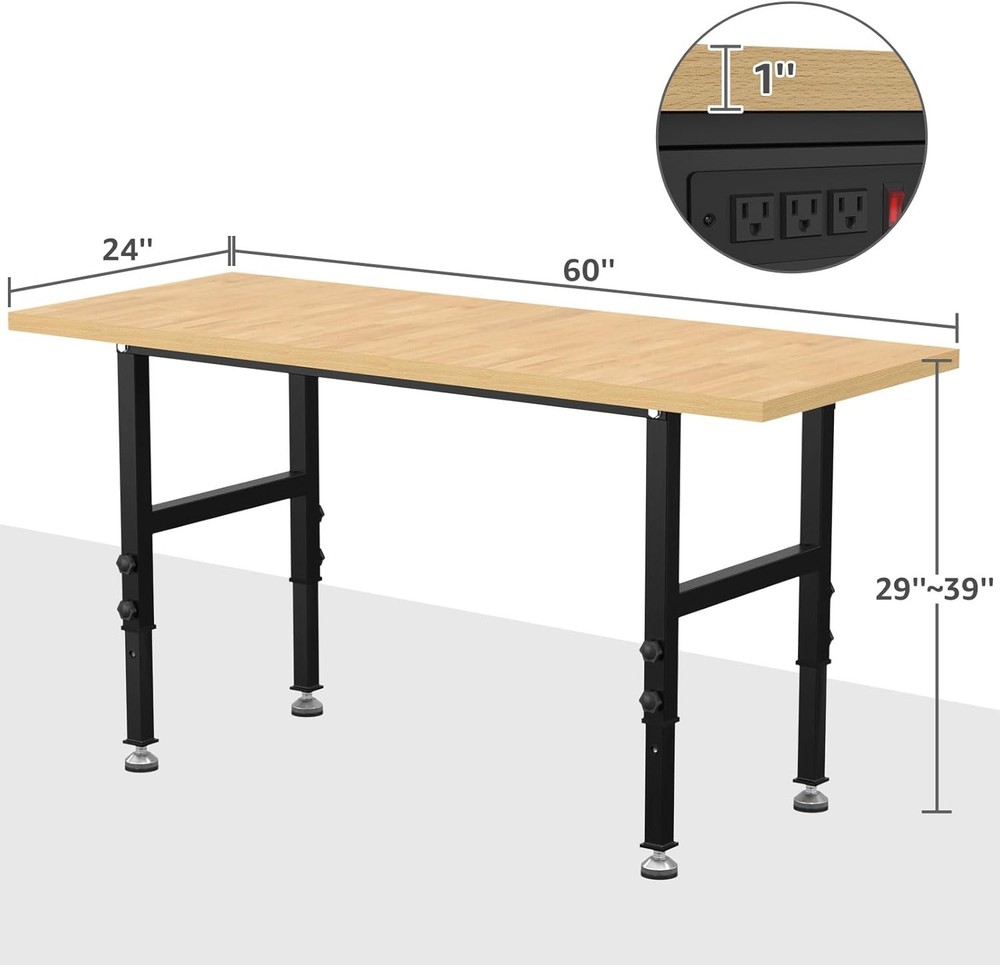 60" Adjustable Workbench,Heavy-Duty Work Table,3000 LBS Load Capacity Particlebo