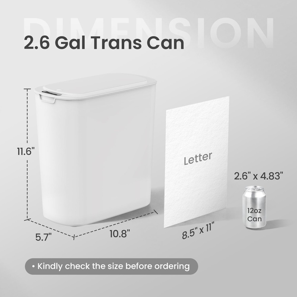 Automatic Motion Sensor Bathroom Trash Can with Lid, 2.6 Gallon Touchless Tra...