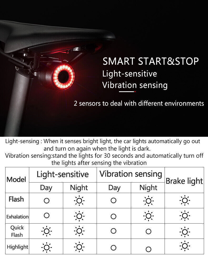 Bicycle Tail Light Q3 Smart Sensor Brake Light Night Riding Warning Light