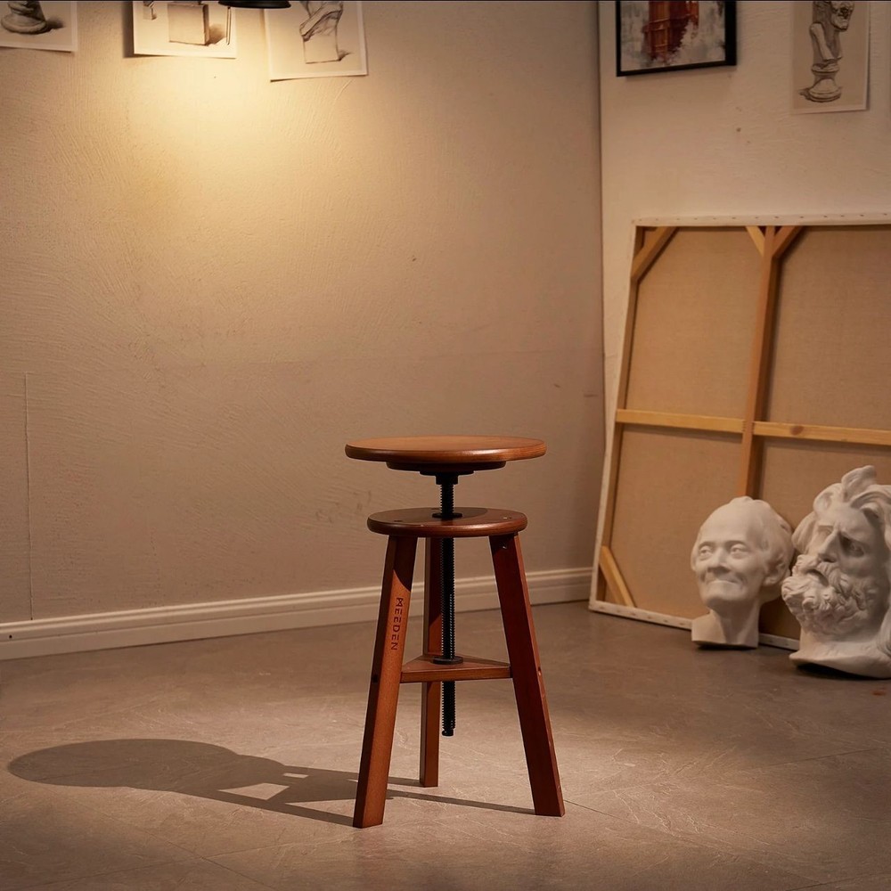 MEEDEN Drawing stool in walnut, beech, height-adjustable artist's stool