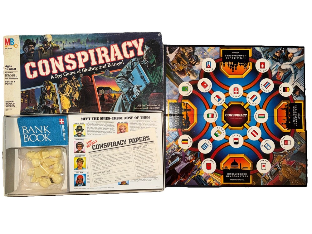 Vintage Conspiracy Board Game 100% Complete Milton Bradley 1982