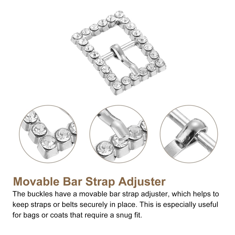 4Pcs Rhinestone Roller Buckles 12mm Single Prong Belt Strap Adjuster Silver